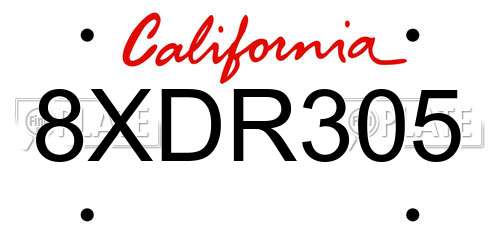 8XDR305 California License Plate