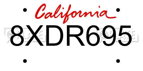 8XDR695 California License Plate