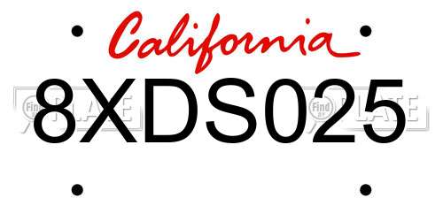 8XDS025 California License Plate