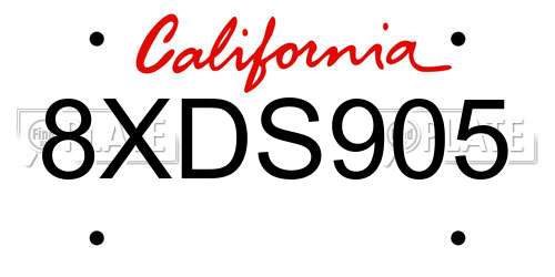8XDS905 California License Plate