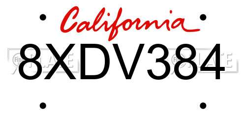 8XDV384 California License Plate