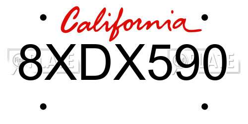 8XDX590 California License Plate
