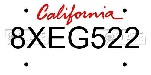 8XEG522 California License Plate
