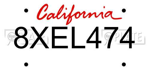 8XEL474 California License Plate