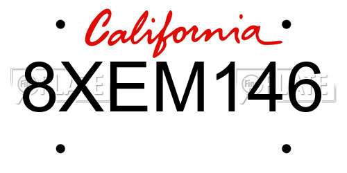 8XEM146 California License Plate