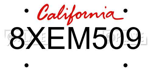 8XEM509 California License Plate