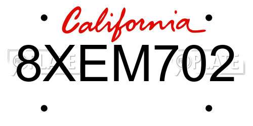 8XEM702 California License Plate