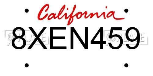 8XEN459 California License Plate
