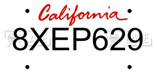 8XEP629 California License Plate