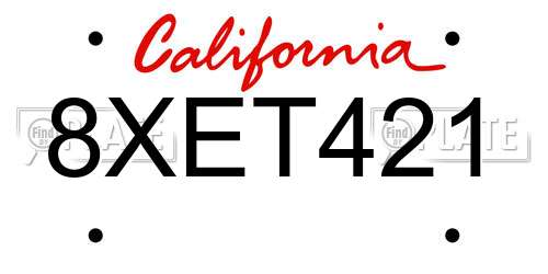8XET421 California License Plate
