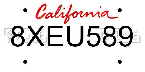 8XEU589 California License Plate