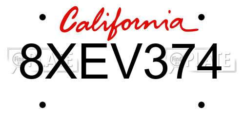 8XEV374 California License Plate