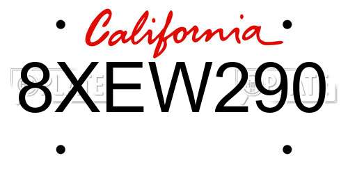 8XEW290 California License Plate