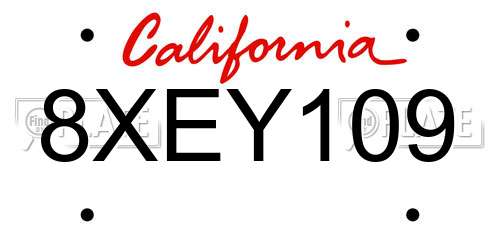 8XEY109 California License Plate