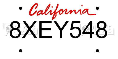 8XEY548 California License Plate