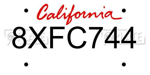 8XFC744 California License Plate