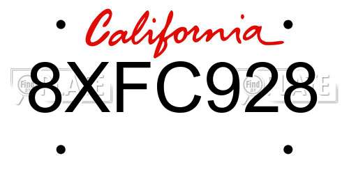 8XFC928 California License Plate