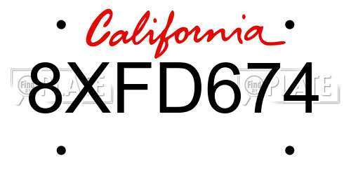 8XFD674 California License Plate