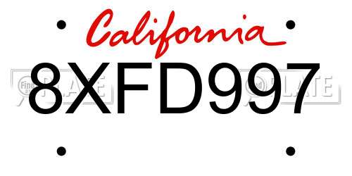 8XFD997 California License Plate