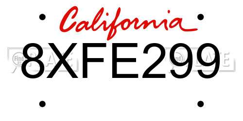 8XFE299 California License Plate