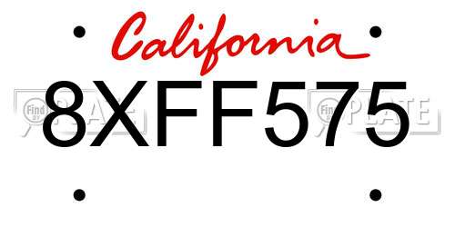 8XFF575 California License Plate