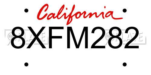 8XFM282 California License Plate