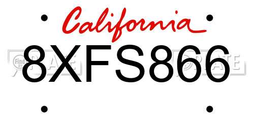 8XFS866 California License Plate