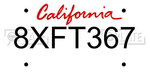 8XFT367 California License Plate