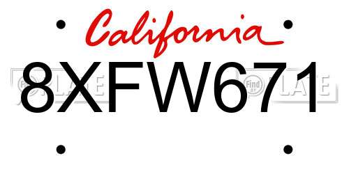 8XFW671 California License Plate