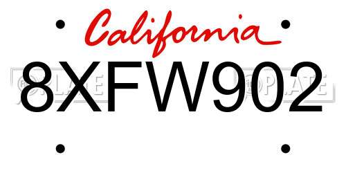 8XFW902 California License Plate