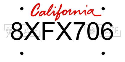 8XFX706 California License Plate