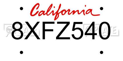 8XFZ540 California License Plate