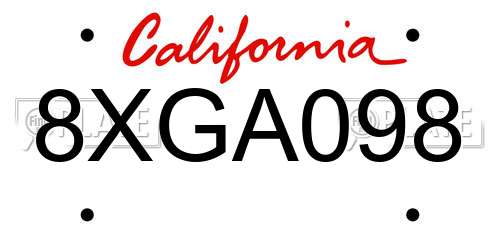 8XGA098 California License Plate