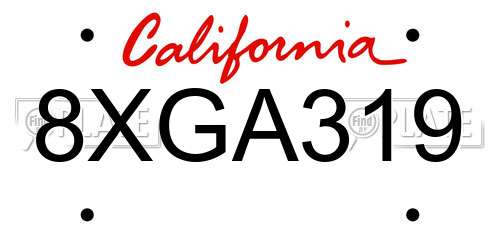 8XGA319 California License Plate