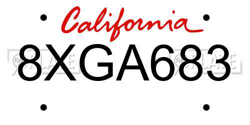 8XGA683 California License Plate