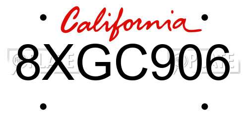 8XGC906 California License Plate