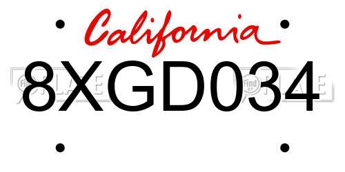 8XGD034 California License Plate