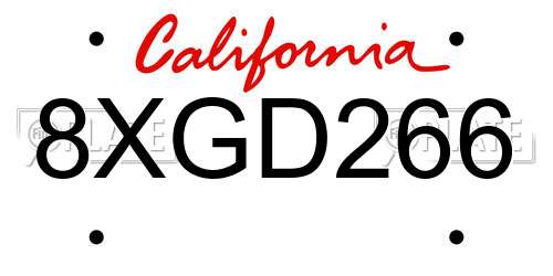 8XGD266 California License Plate