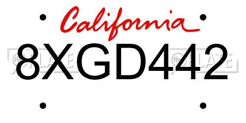 8XGD442 California License Plate