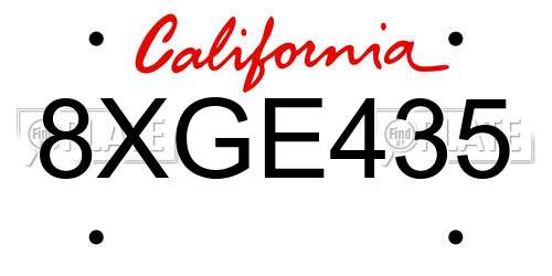 8XGE435 California License Plate