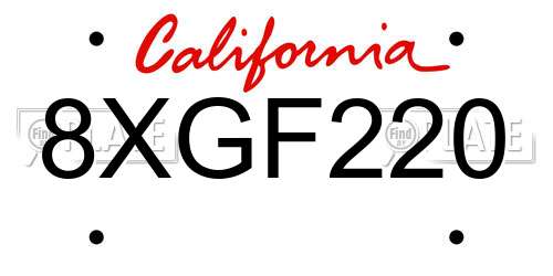 8XGF220 California License Plate