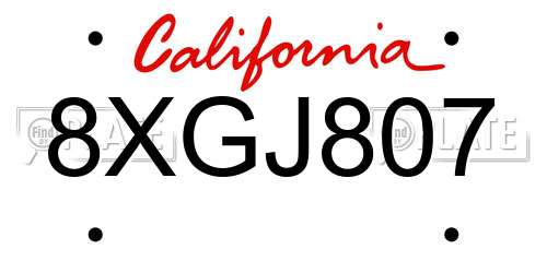8XGJ807 California License Plate