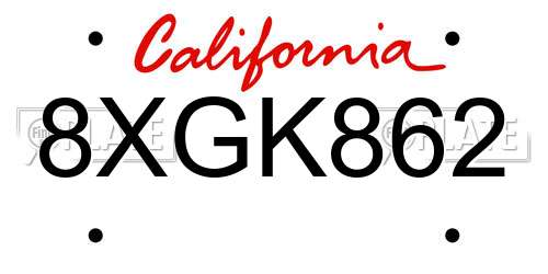 8XGK862 California License Plate
