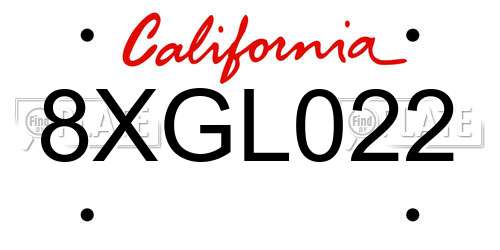 8XGL022 California License Plate