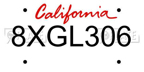 8XGL306 California License Plate