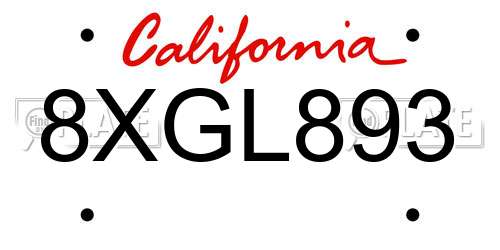 8XGL893 California License Plate
