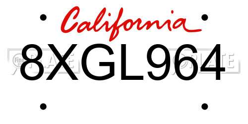 8XGL964 California License Plate
