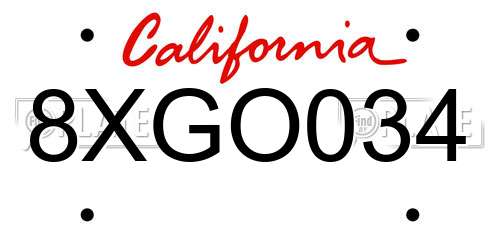 8XGO034 California License Plate