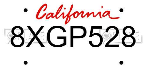 8XGP528 California License Plate