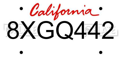 8XGQ442 California License Plate